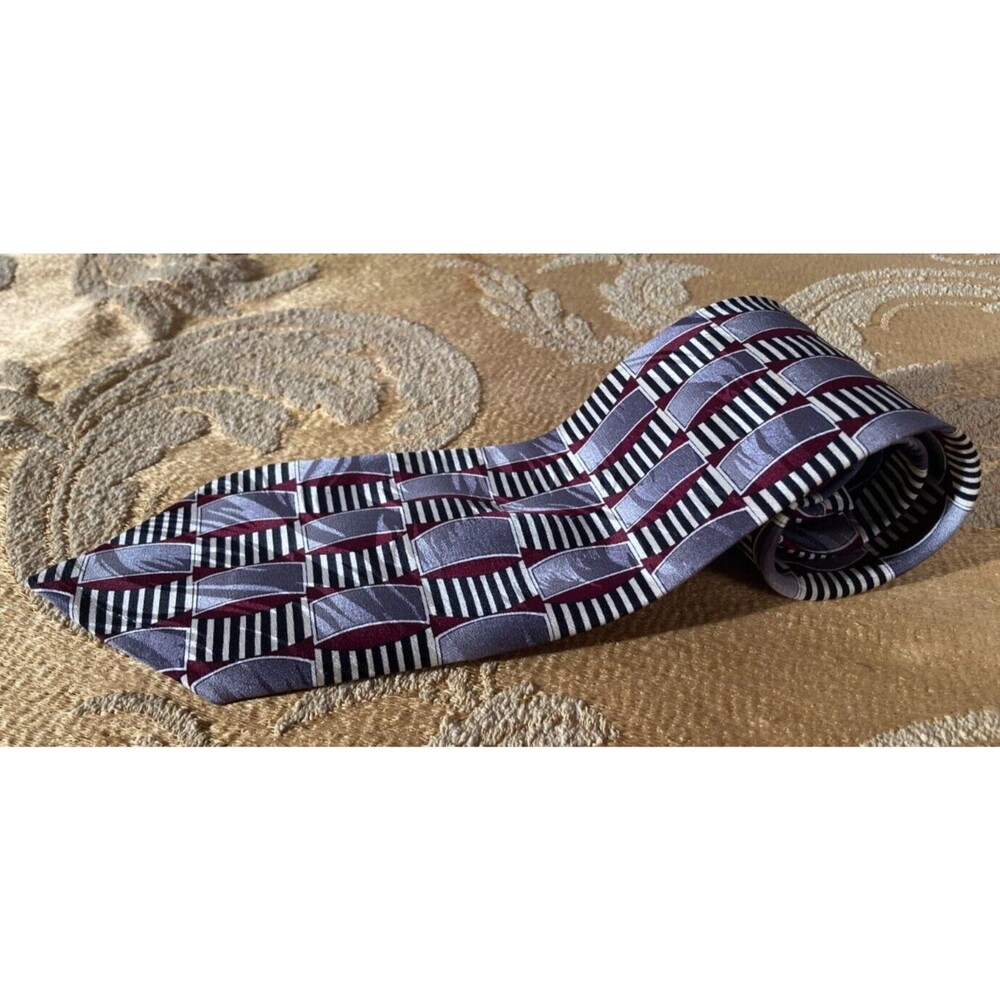 Vintage 80s Necktie 1980s Art Deco Revival Retro Geometric All Silk Fenzia Tie